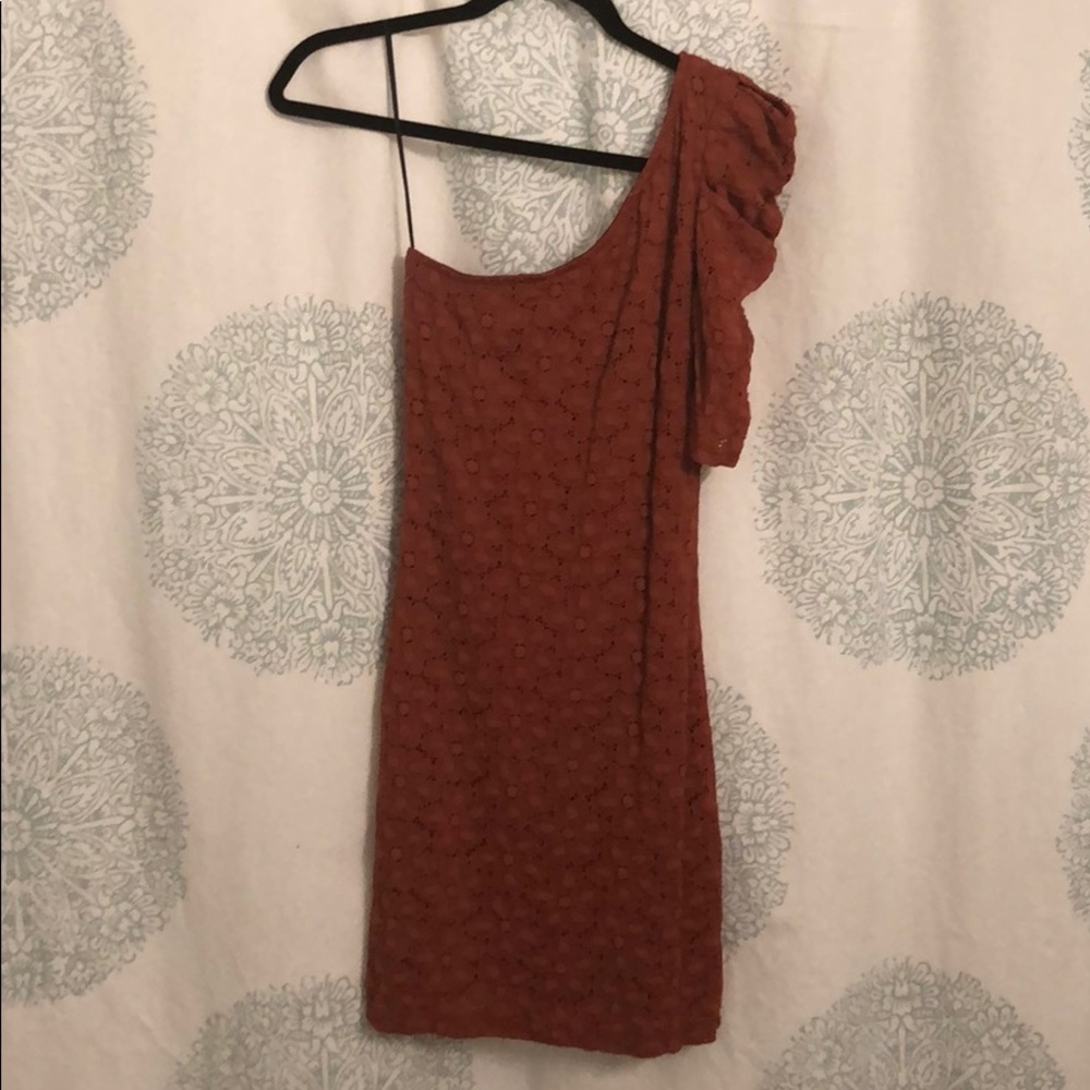 coral one shoulder dress